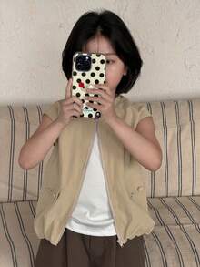 DAZY Girls Solid Color Sleeveless Jacket, Young Girl Fall Clothes - Khaki - View 4