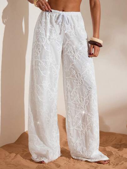 Opulessa Women's Solid Color Loose Wide Leg Low Waist Knit Pants, Spring/Summer, Spring To Summer, Valentine's Day, Carnival Costume, Elegant For Party, Beach, Wedding Guest , Summer Vacations, Casual Pants