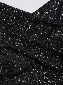 Sweetra Petite Women's Sexy Sequin Criss-Cross Halter Bodysuit, Stylish For Spring/Summer - Black - View 4