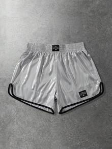 ROMWE MEN Men's Contrast Trim Elastic Waist Casual Shorts, Summer - Silver - View 3