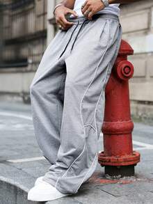 Manfinity EMRG بنطلون رياضي كاجوال أكثر مبيعًا للرجال، طراز هيب هوب عالي الشارع INS، بسحاب أبيض، قماش أسود، مناسب لجميع المواسم والاستخدام اليومي، هدية أساسية للصديق/الزوج، ملابس كاجوال للرجال، Y2K - رمادي فاتح - مشاهدة 5