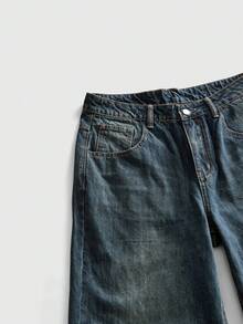 ROMWE MEN Men's Casual Washed Embroidered Denim Jeans - Dark Wash - View 6