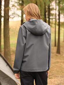 SHEIN In My Nature Women's Letter Print Long Sleeve Zip-Up Hooded Casual Jacket