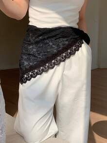 Dazy Plus Asymmetrical Lace Layered Mini Skirt, Casual Plus Size Women, All Season - Black - View 6