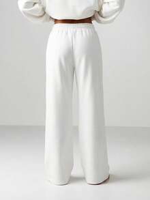 MISSGUIDED Women's Drawstring Sweatpants With Elastic Waistband Pockets Relaxed Fit Casual Wide Leg Loungewear Bottoms - Cream - View 2