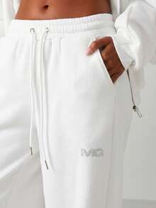 MISSGUIDED Women's Drawstring Sweatpants With Elastic Waistband Pockets Relaxed Fit Casual Wide Leg Loungewear Bottoms - Cream - View 4