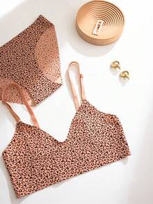 2pcs Leopard Print Seamless Underwear Set, Casual Series