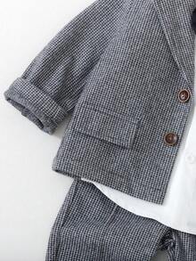 Bộ đồ vest Houndstooth 2 món cho bé trai - Áo khoác ve áo cài một hàng khuy + Quần dài cùng màu, Phong cách Anh cổ điển, Thích hợp cho tiệc sinh nhật, lễ cưới, lễ rửa tội, năm mới, trang phục trẻ em, quần áo bé trai, bộ đồ bé trai, bộ đồ bé trai, bộ đồ bé trai - Xám - Xem 4