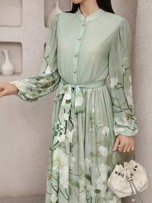 Veilorie 女士碎花系带长袖连衣裙 - 彩色 - 查看 9