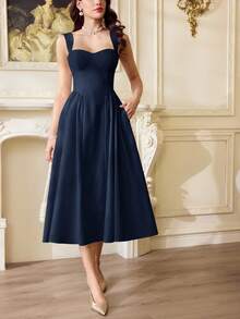 Vintamour Elegant Navy Blue Summer 70s Retro Women Dress With Pockets,Vintage Tea Party,Prom Corset,Formal Wedding Guest Birthday Outfits,Spring Easter Dress - Navy Blue - View 5