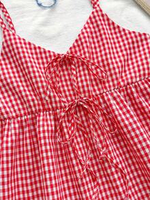 SHEIN Teen Girls Sets Summer Outfits Blue Tie Front Cami Top & Shorts Casual Summer Sets - Red and White - View 4