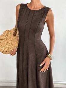 Siren Gaze 女士撞色无袖A字连衣裙 - 棕色 - 查看 9