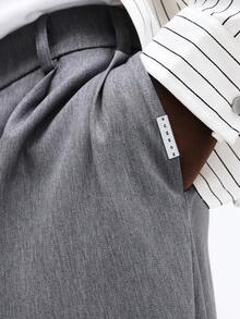 SUMWON Pantalones de vestir de corte relajado premium para oficina, trabajo, eventos formales y ocasiones profesionales. Pantalones de pierna ancha con detalle de frente plisado. - Gris - Ver 5
