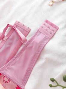 DelicateAllure 情人节爱心刺绣撞色钢圈3/4罩杯提拉聚拢舒适半罩杯可爱清新浪漫蝴蝶结可爱娃娃衫大码文胸和无钢圈文胸 - 粉色 - 查看 4