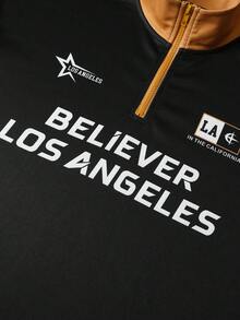 Aesthetic Post Bộ áo thun ngắn tay nam in họa tiết, cổ áo phối màu tương phản, phong cách thường ngày mùa hè. - màu đen - Xem 5