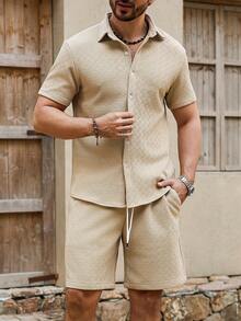 Manfinity RSRT 男士纯色短袖衬衫和短裤套装