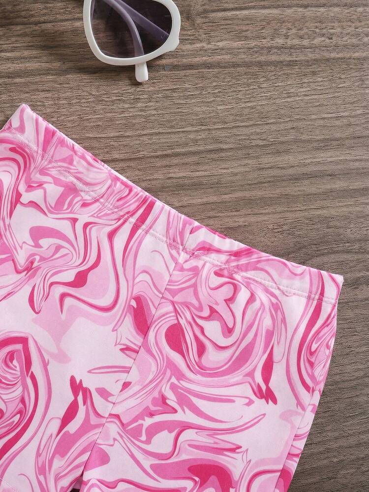 SHEIN Babygirl Casual Minimalist Comfortable Wavy Pattern Tank Top And Flare Pants Set - Multicolor - View 4