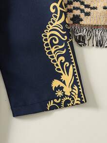 Tween Boys' Embroidered Metallic Print Long Robe, Suitable For Parties, Holidays, And Vacations - Navy Blue - View 6