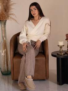 Andrea Bello Women's Casual Loose Tie Front Cardigan, Versatile Fall Winter Cloth For Women - White - View 6