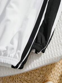 4件套儿童/青少年男童休闲百搭印花图案混纺厚薄罗纹圆领短袖T恤和运动裤针织套装，男童服装，运动裤，男童夏季服装，套装，校服上衣，返校服装，黑色图案T恤，秋季裤装 - 彩色 - 查看 5