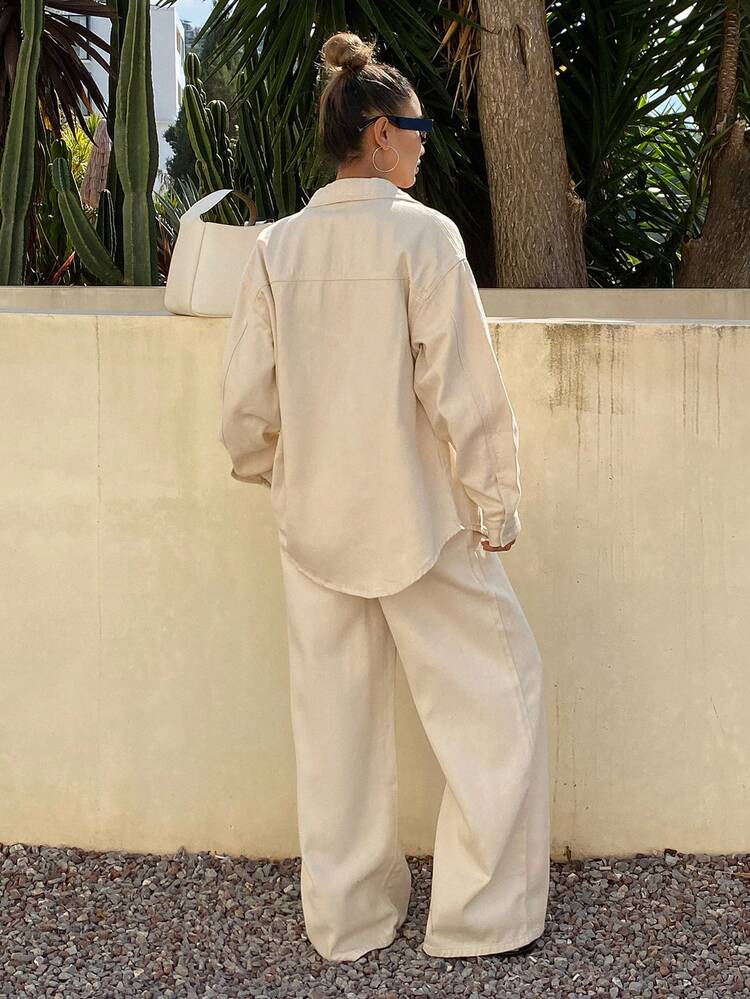Spring/Summer Loose Casual Resort Style White Shirt And Wide Leg Jeans Old Money Ladies Denim Set