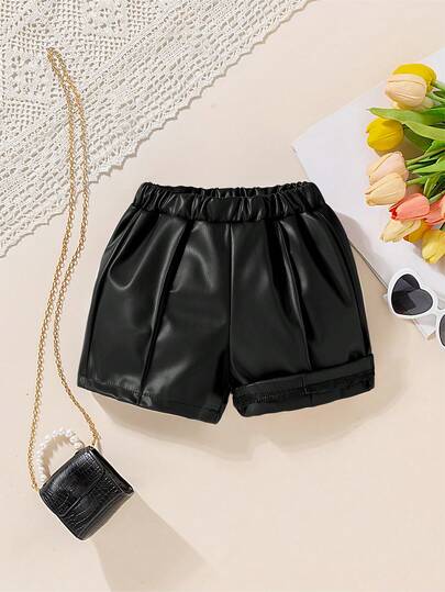 SHEIN שני מכנסיים קצרים רטרו פשוטים ואופנתיים לתינוקות בנות ומכנסיים קצרים מגומי, מתאימים לכל עונות הלבישה. מכנסיים קצרים אופנתיים ורב-תכליתיים לתינוקות וילדים, לבוש יומיומי, חובה