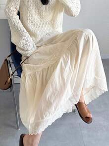 FRIFUL 女士长款撞色蕾丝喇叭裙