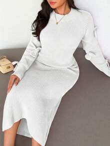 Islaluna Women's Basic Minimalist Fashion Design Bow Elegant French Style Sweater Dress