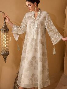 SHEIN Najma Women's Elegant Fabric Fringe Decor Loose Robe