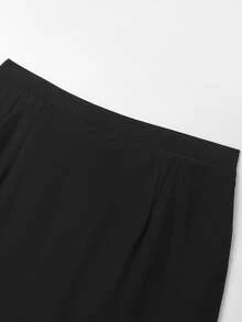 Linhara 大码女式波点褶裥拼接黑色时尚中长裙 - 黑與白 - 查看 4