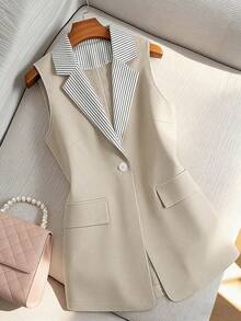 GlowEve CURVE Plus Size Women Striped Patchwork Blazer Jacket, Suitable For Work