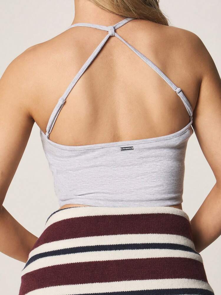 Missguided x Playboy Ribbed Halter Neck Top With Red Script Print Sleeveless Cropped Cami Top Summer Casual