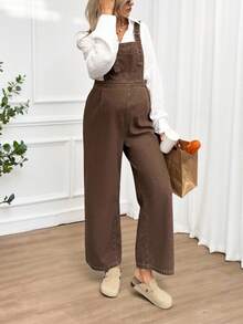 Boho Mama Spodnie ciążowe, casualowe, sprane, vintage, dżinsowe, ogrodniczki, wiosna, Boże Narodzenie, Nowy Rok, Święto Dziękczynienia, dojazdy, wakacje, ukończenie szkoły, szykowne, Y2K, urocze, streetwear, impreza, wesele, eleganckie, biznesowe, casualowe, damskie - Brązowy - Zobacz 1