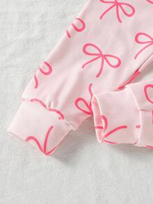 SHEIN Vintaside Kids 女婴两件套弹力针织罗纹高领上衣（带蝴蝶结装饰）和打底裤套装，贴身款 - 彩色 - 查看 6