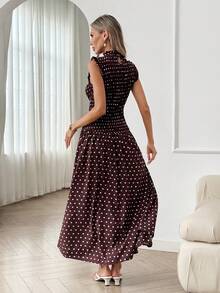 Easowa Women's Fashionable Casual Purple Polka Dot Dress Long Summer Dress For Women Valentines Day Dress Valentines Day Dress Sleeveless High Neck Smocked Bodice Polka Dot Maxi Dress Valentine's Day Dress Vacation Outfits Women Valentine Outfits For Women Casual Long Dress Summer Outfits Elegant Dresses For Women Dress Modest Polka Dot Dress Women Dress Midi Women Dresses Long Spring Outfits,Casual Clothes - Coffee - View 2