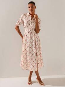 Lilora 女士优雅碎花中长连衣裙 - 彩色 - 查看 4