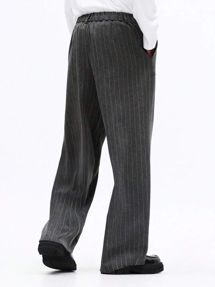 Wide Leg Pinstripe Dress Pants With Elastic Waist