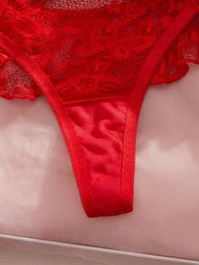 SHEIN Women's Elegant Solid Color Lace Thong Panties, Valentine's Day