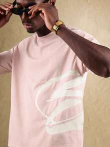SUMWON Oversized Regular Fit T-Shirt With Large Logo Print Short Sleeve Crewneck Casual Cotton Streetwear Summer Essential - Pink - View 3