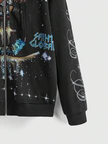 ROMWE J-Fashion Unisex Retro Baddie Street Style Starry Sky Print Casual Sweatshirt, Versatile For Women & Men - Black - View 3