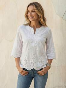 Faunlyn 女士斜領三分袖襯衫