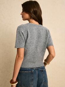 Poéselle New Spring/Autumn Korean Style Minimalist Commuter Elegant Beaded Design Women Knit Top - Grey - View 7