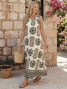 Faunlyn Women Vacation Floral & Stripe Print Sleeveless Casual Dress,Sun Dress - Multicolor - View 4