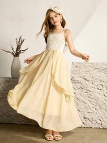 少女款，优雅香槟色雪纺吊带修身连衣裙，适合晚宴、圣诞节、万圣节、婚礼、舞会、度假、毕业季等场合。 - 香檳色 - 查看 4