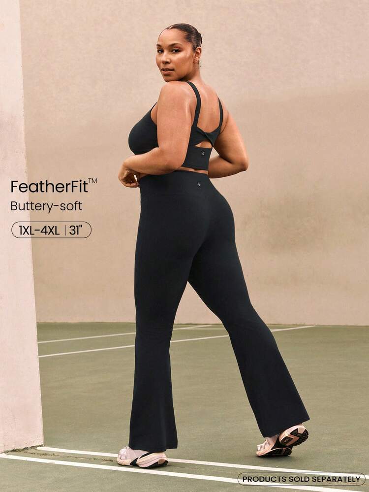 31" Plus Size FeatherFit™ Mega Flare High-Rise Waist Flare Leggings Low Impact Daily Casual Studio Yoga Pilates Wear