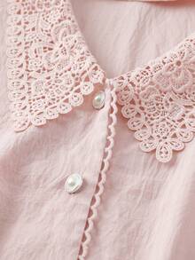 EMERY ROSE Áo sơ mi ngắn tay một hàng cúc thanh lịch, thời trang dành cho nữ cỡ lớn, thích hợp cho mùa hè. - Hồng - Xem 1