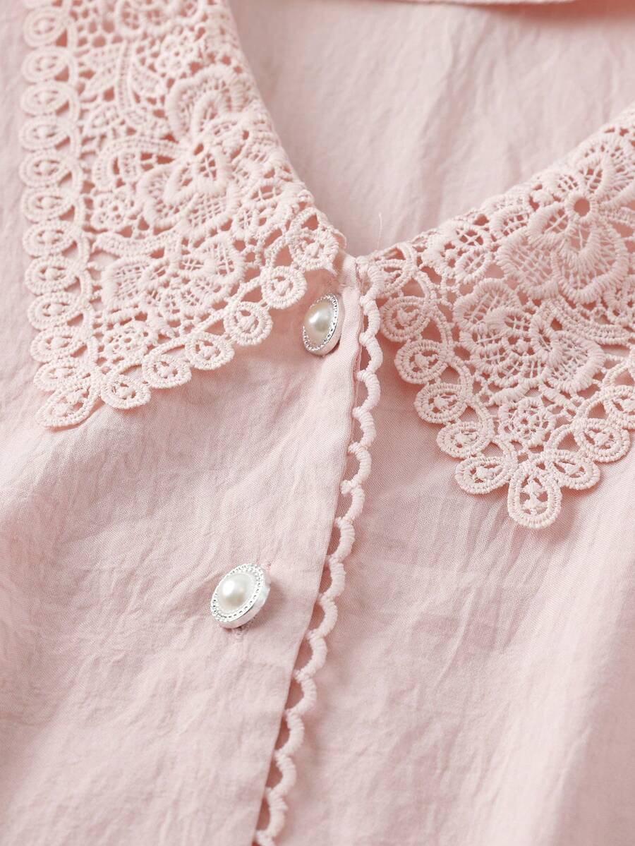 EMERY ROSE Áo sơ mi ngắn tay một hàng cúc thanh lịch, thời trang dành cho nữ cỡ lớn, thích hợp cho mùa hè. - Hồng - Xem 1