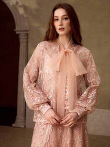 MOTF PREMIUM WOMEN'S EMBROIDERED MESH BLOUSE, SPRING/SUMMER - Pink - View 5