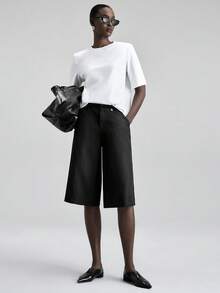 Ontre 2026 Printemps/Été Femmes Shorts Ample unicolore Noir, Entrejambe 5 pouces Jambe Large, Shorts Décontractés Chics Minimalistes pour Navetteurs, Convient pour le Bureau, l'Enseignant, la Rentrée, les Vacances, la Fête de l'Indépendance - Gris - Voir 2