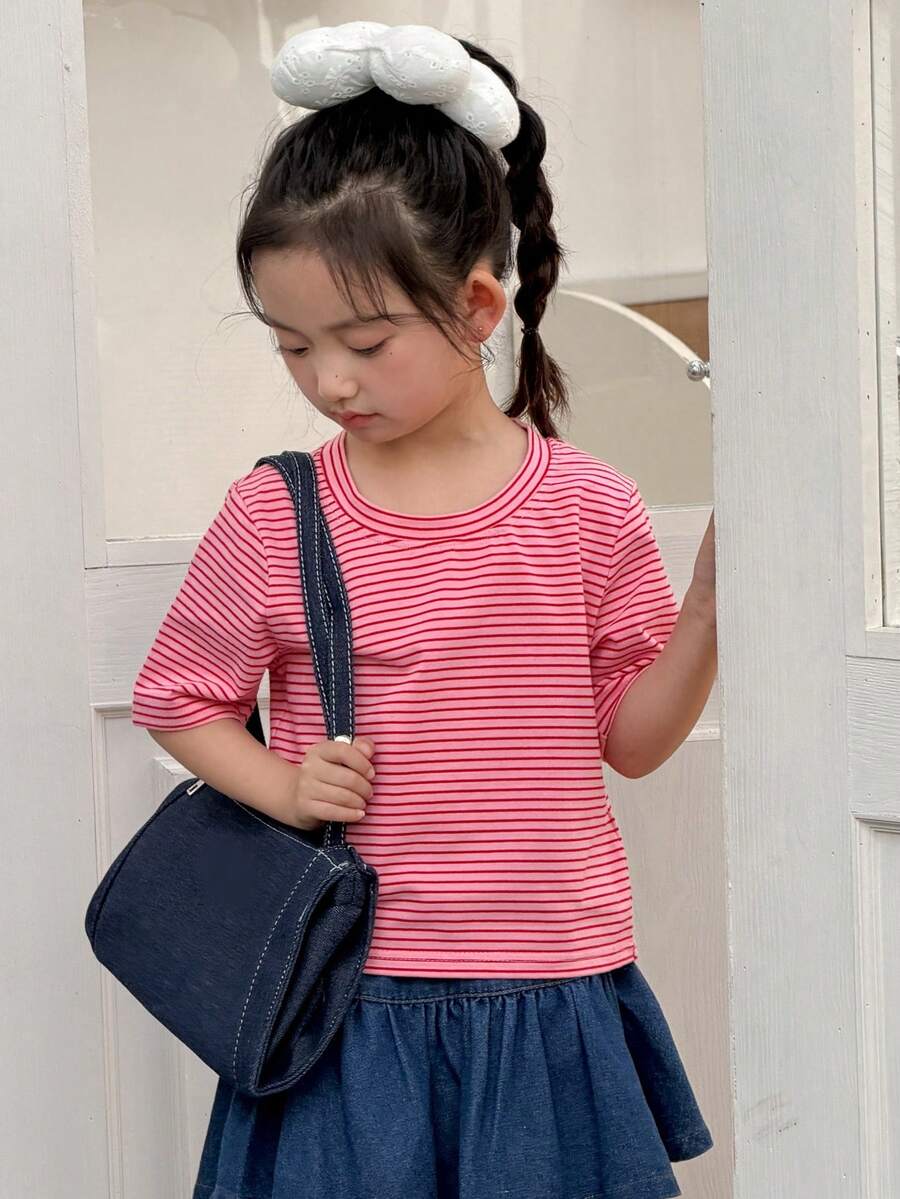 DAZY 女童圆领条纹短袖休闲T恤，秋季服装